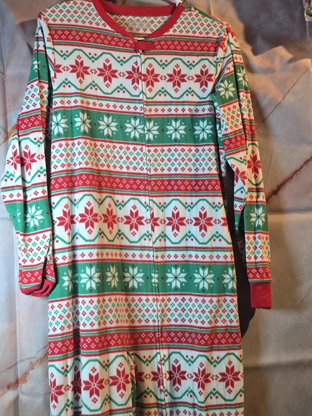 Kids Holiday Fair Isle Zip-Front Pajama Onsie - Red, Green & White